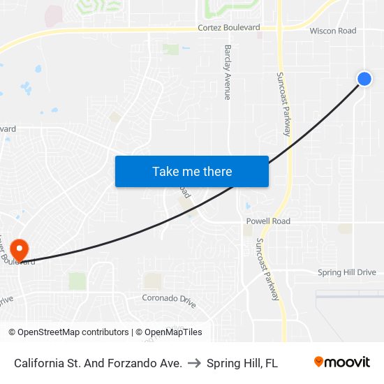 California St. And Forzando Ave. to Spring Hill, FL map