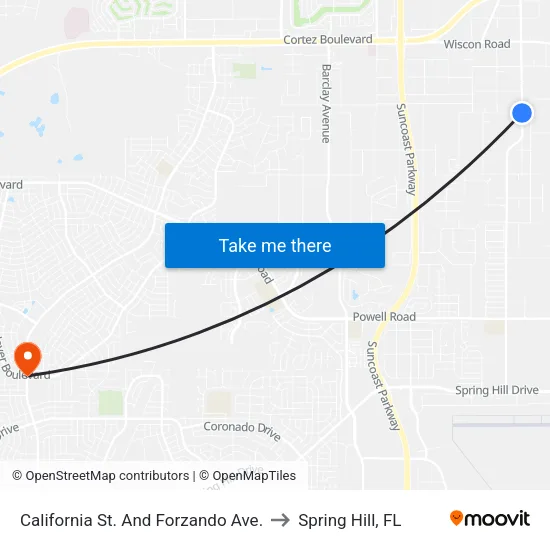 California St. And Forzando Ave. to Spring Hill, FL map