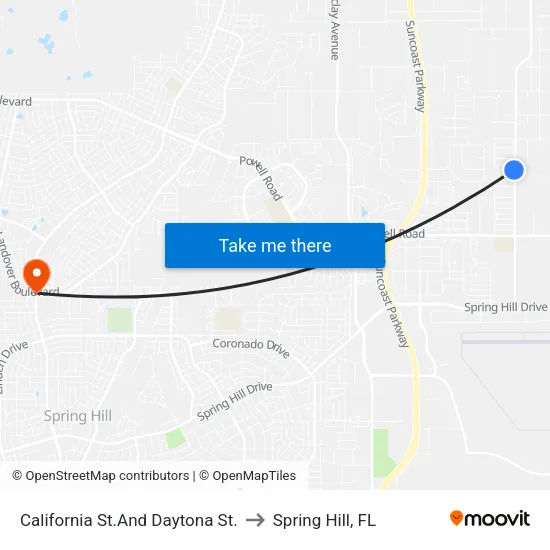 California St.And Daytona St. to Spring Hill, FL map