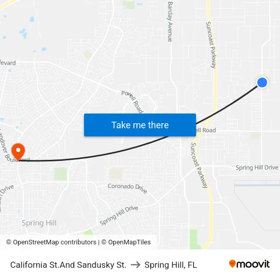 California St.And Sandusky St. to Spring Hill, FL map