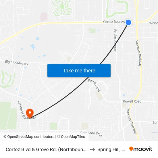 Cortez Blvd  & Grove Rd. (Northbound) to Spring Hill, FL map
