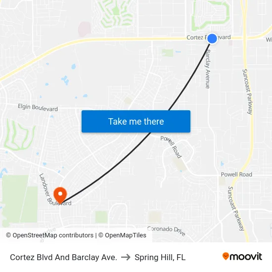 Cortez Blvd  And Barclay Ave. to Spring Hill, FL map