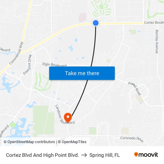 Cortez Blvd  And High Point Blvd. to Spring Hill, FL map