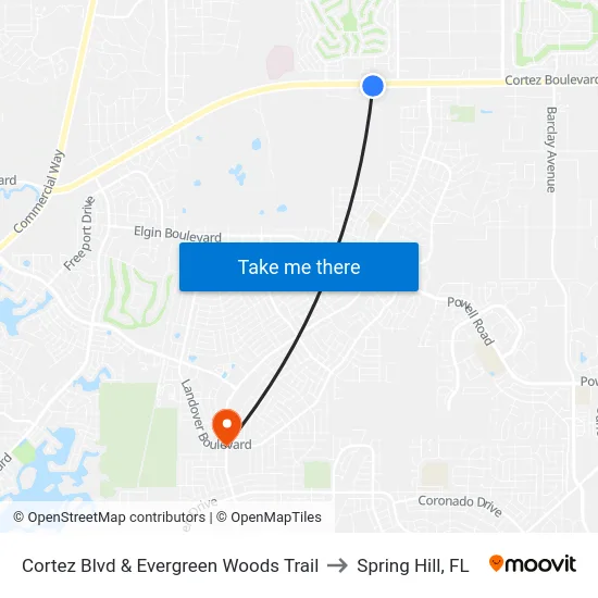Cortez Blvd & Evergreen Woods Trail to Spring Hill, FL map
