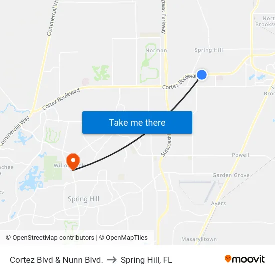 Cortez Blvd & Nunn Blvd. to Spring Hill, FL map