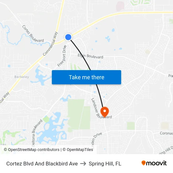 Cortez Blvd And Blackbird Ave to Spring Hill, FL map