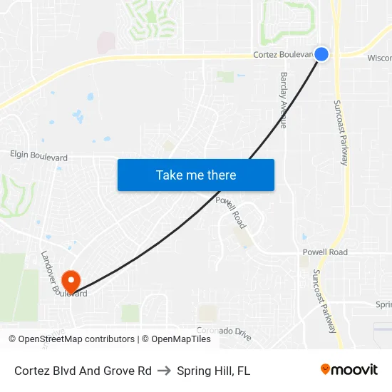 Cortez Blvd And Grove Rd to Spring Hill, FL map