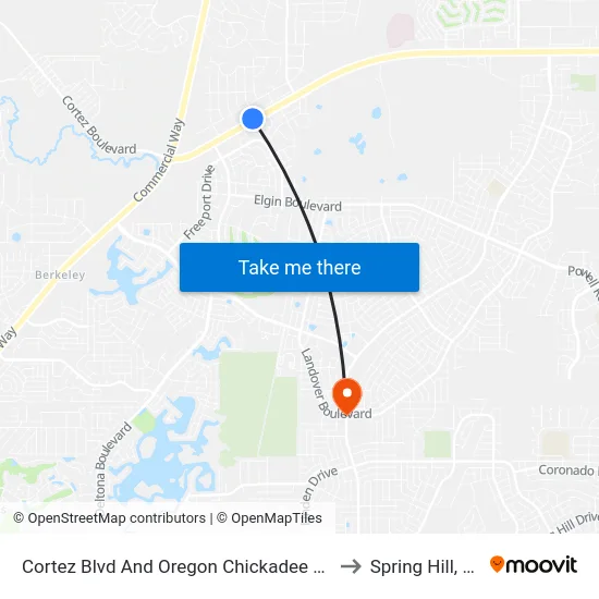 Cortez Blvd And Oregon Chickadee Rd to Spring Hill, FL map
