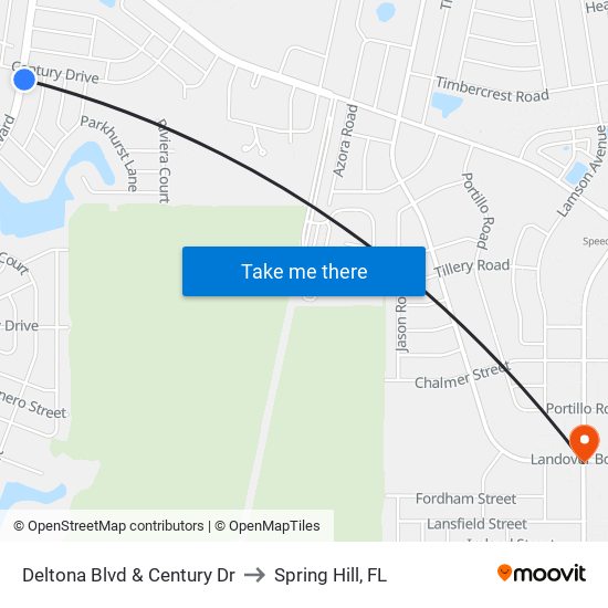 Deltona Blvd & Century Dr to Spring Hill, FL map