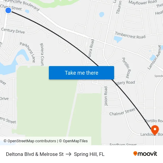 Deltona Blvd & Melrose St to Spring Hill, FL map