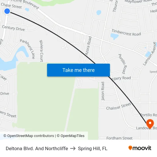 Deltona Blvd. And Northcliffe to Spring Hill, FL map