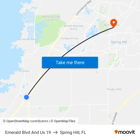Emerald Blvd And Us 19 to Spring Hill, FL map