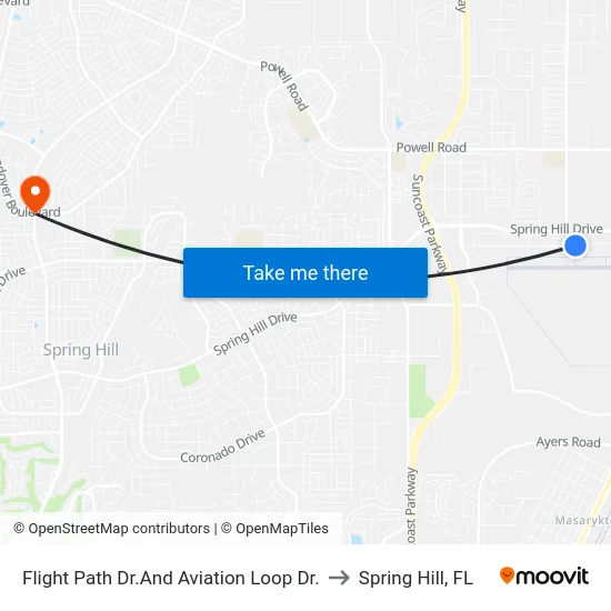 Flight Path Dr.And Aviation Loop Dr. to Spring Hill, FL map