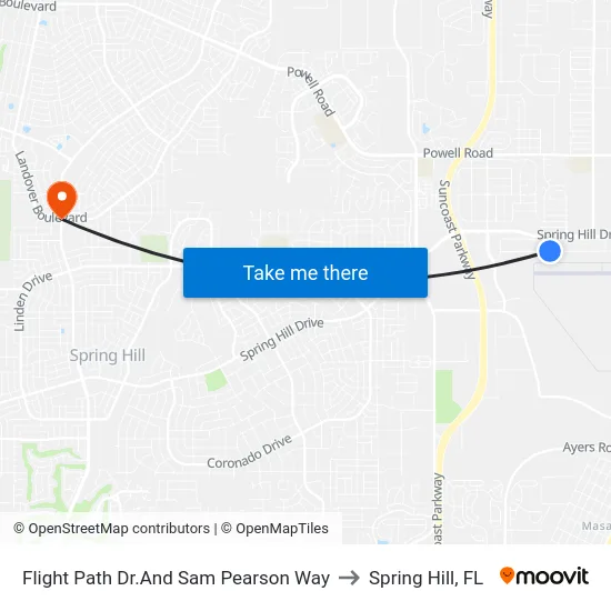 Flight Path Dr.And Sam Pearson Way to Spring Hill, FL map