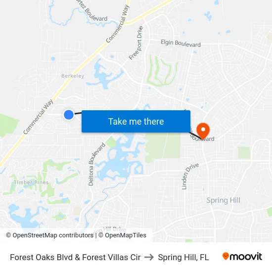 Forest Oaks Blvd & Forest Villas Cir to Spring Hill, FL map