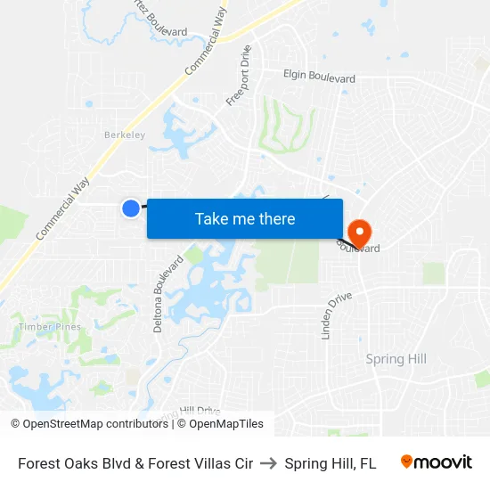 Forest Oaks Blvd & Forest Villas Cir to Spring Hill, FL map