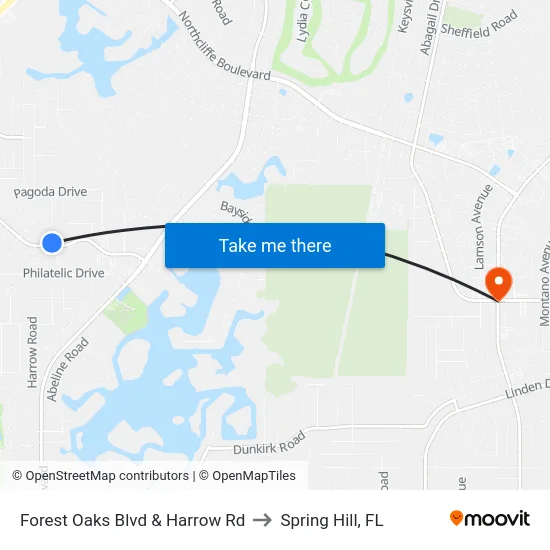 Forest Oaks Blvd & Harrow Rd to Spring Hill, FL map