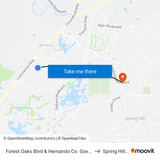 Forest Oaks Blvd & Hernando Co. Govt. Center to Spring Hill, FL map
