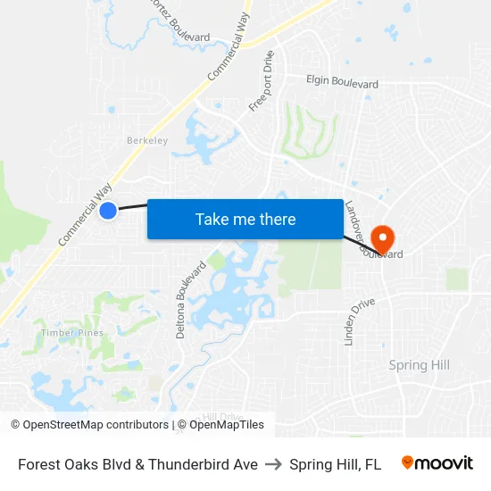 Forest Oaks Blvd & Thunderbird Ave to Spring Hill, FL map