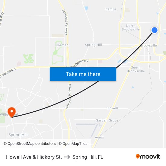 Howell Ave  & Hickory St. to Spring Hill, FL map