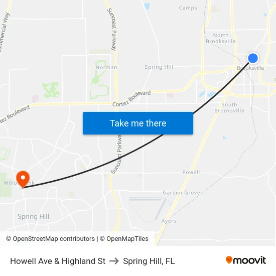 Howell Ave & Highland St to Spring Hill, FL map