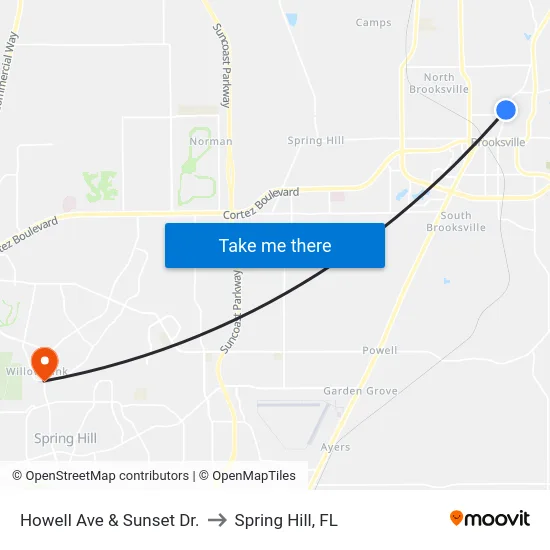 Howell Ave & Sunset Dr. to Spring Hill, FL map