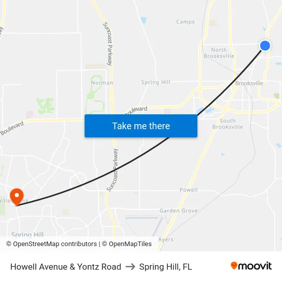 Howell Avenue & Yontz Road to Spring Hill, FL map