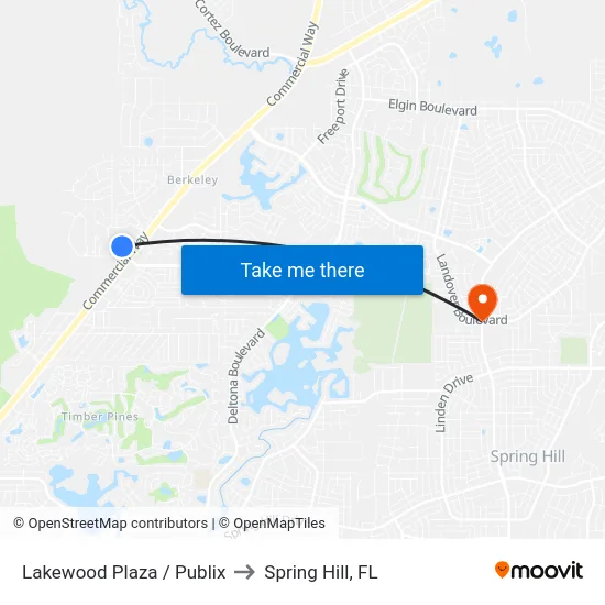 Lakewood Plaza / Publix to Spring Hill, FL map