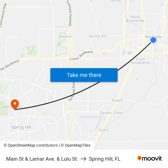 Main St & Lamar Ave. & Lulu St. to Spring Hill, FL map