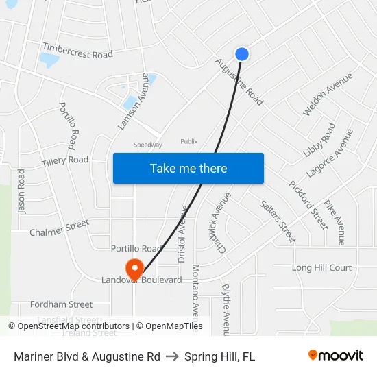 Mariner  Blvd  & Augustine Rd to Spring Hill, FL map