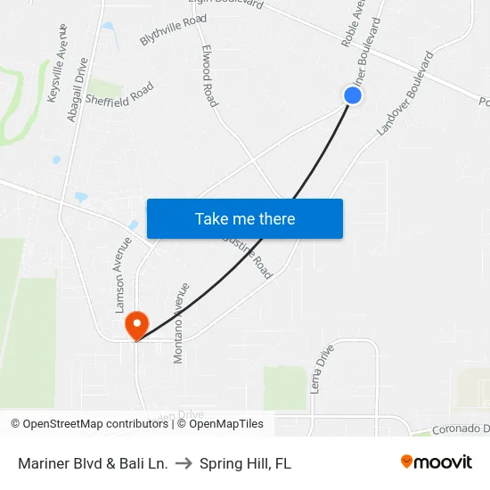 Mariner  Blvd  & Bali Ln. to Spring Hill, FL map