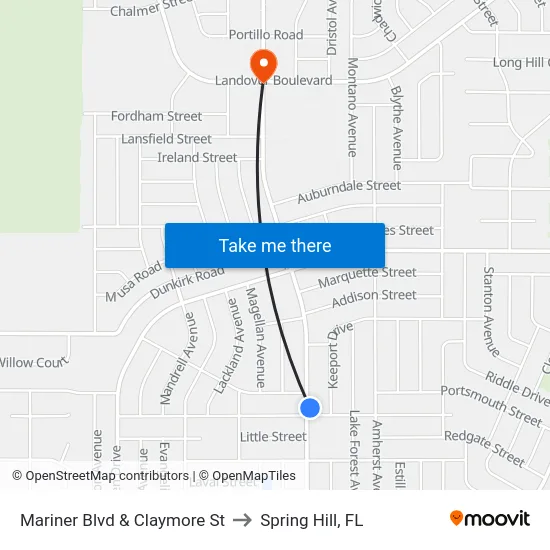Mariner  Blvd  & Claymore St to Spring Hill, FL map