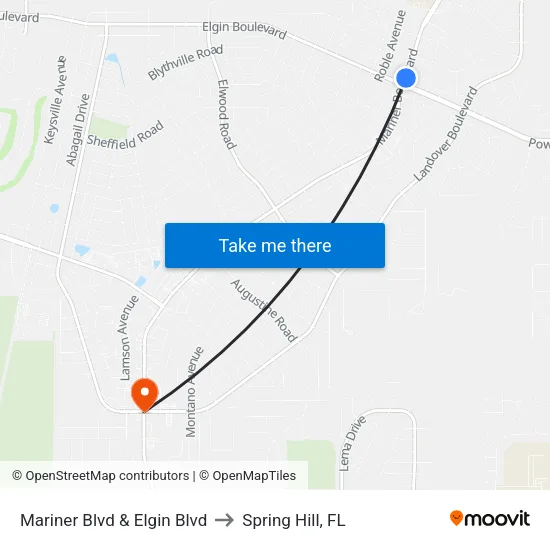 Mariner  Blvd  & Elgin Blvd to Spring Hill, FL map