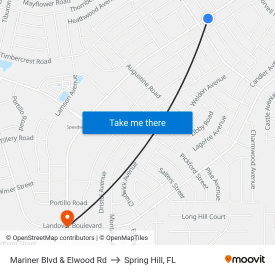 Mariner  Blvd  & Elwood Rd to Spring Hill, FL map
