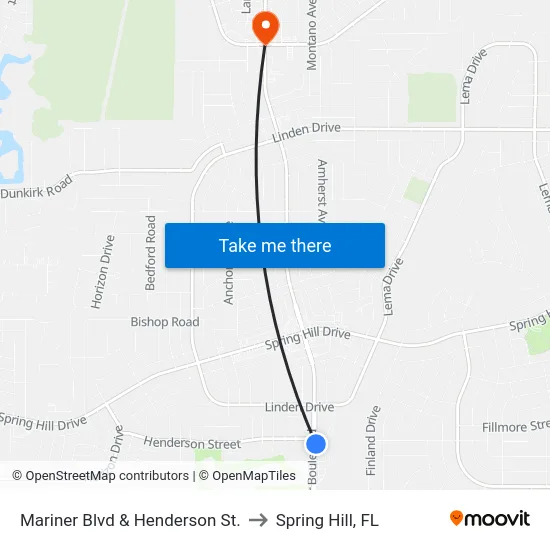 Mariner  Blvd  & Henderson St. to Spring Hill, FL map
