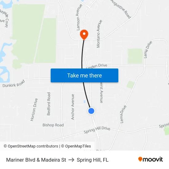 Mariner  Blvd  & Madeira St to Spring Hill, FL map