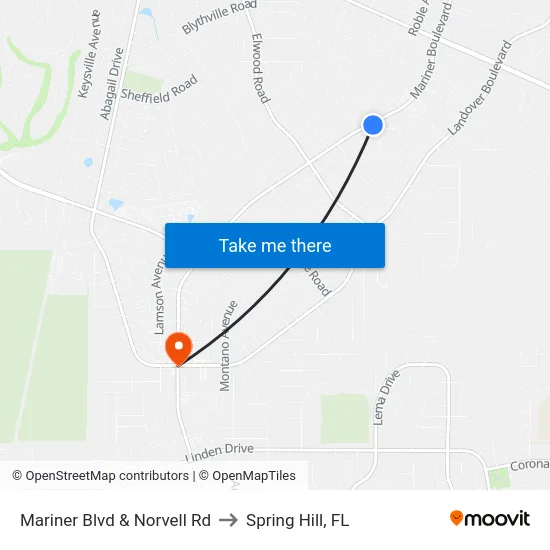Mariner  Blvd  & Norvell Rd to Spring Hill, FL map