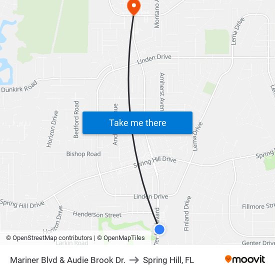 Mariner Blvd  & Audie Brook Dr. to Spring Hill, FL map