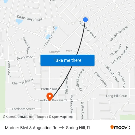 Mariner Blvd  & Augustine Rd to Spring Hill, FL map