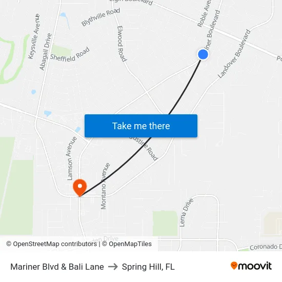 Mariner Blvd  & Bali Lane to Spring Hill, FL map