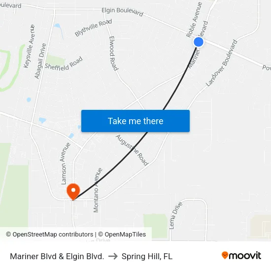 Mariner Blvd  & Elgin Blvd. to Spring Hill, FL map
