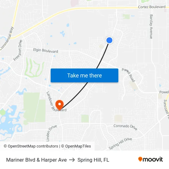 Mariner Blvd  & Harper Ave to Spring Hill, FL map