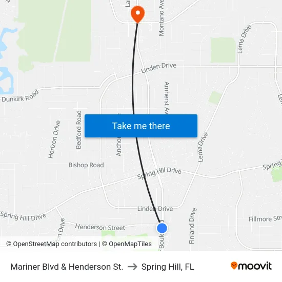 Mariner Blvd  & Henderson St. to Spring Hill, FL map