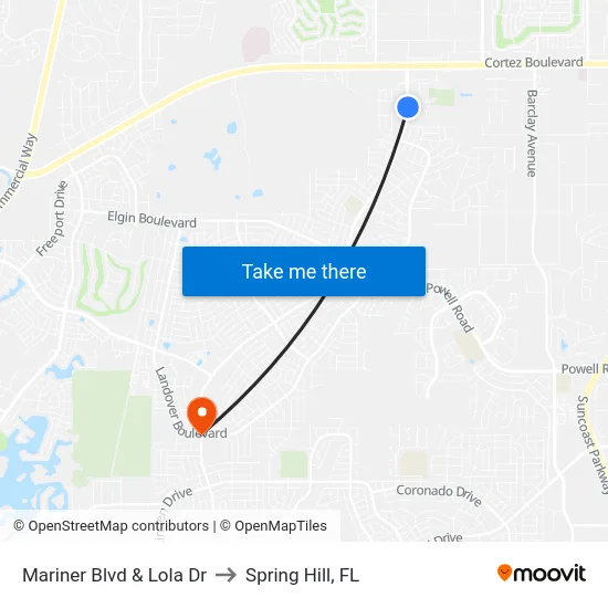 Mariner Blvd  & Lola Dr to Spring Hill, FL map