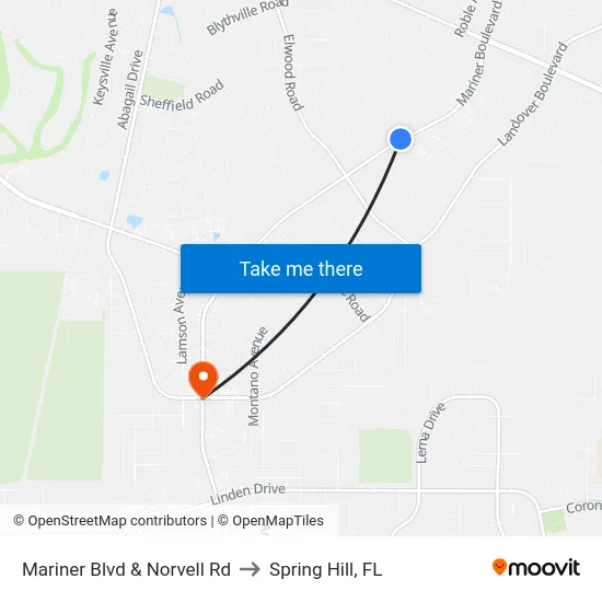 Mariner Blvd  & Norvell Rd to Spring Hill, FL map
