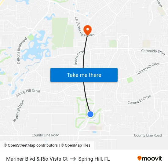 Mariner Blvd  & Rio Vista Ct to Spring Hill, FL map