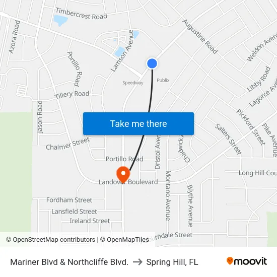 Mariner Blvd & Northcliffe Blvd. to Spring Hill, FL map