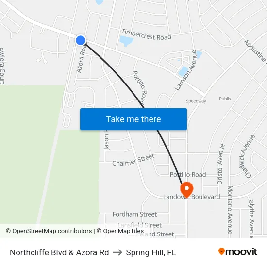 Northcliffe Blvd & Azora Rd to Spring Hill, FL map