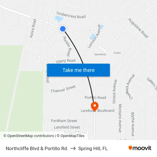 Northcliffe Blvd & Portillo Rd. to Spring Hill, FL map