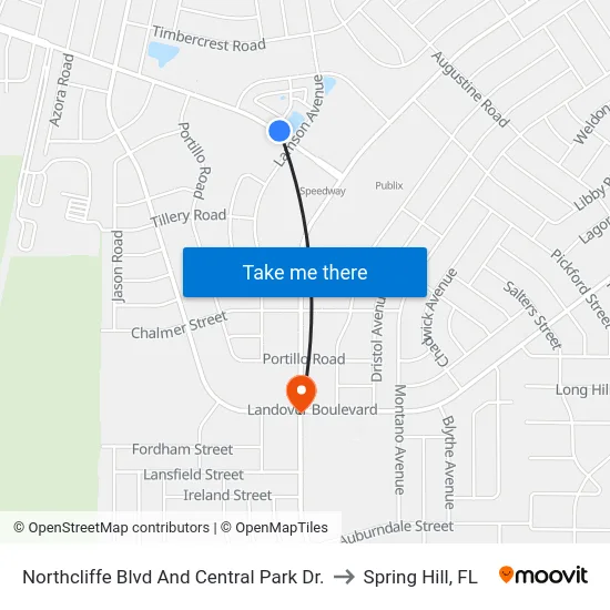 Northcliffe Blvd And Central Park Dr. to Spring Hill, FL map